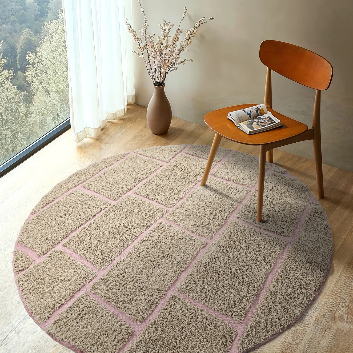 Kerek szőnyeg - Lindley Natural Cotton Shaggy (bézs/rózsaszín)