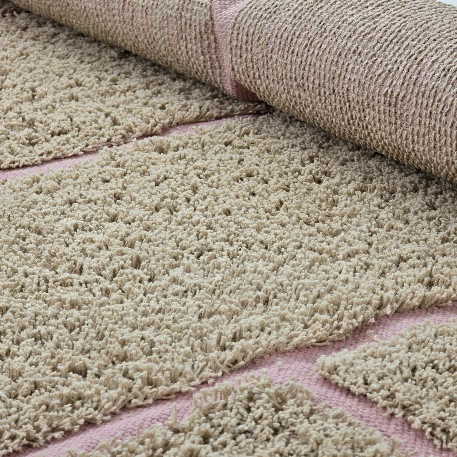 Kerek szőnyeg - Lindley Natural Cotton Shaggy (bézs/rózsaszín)