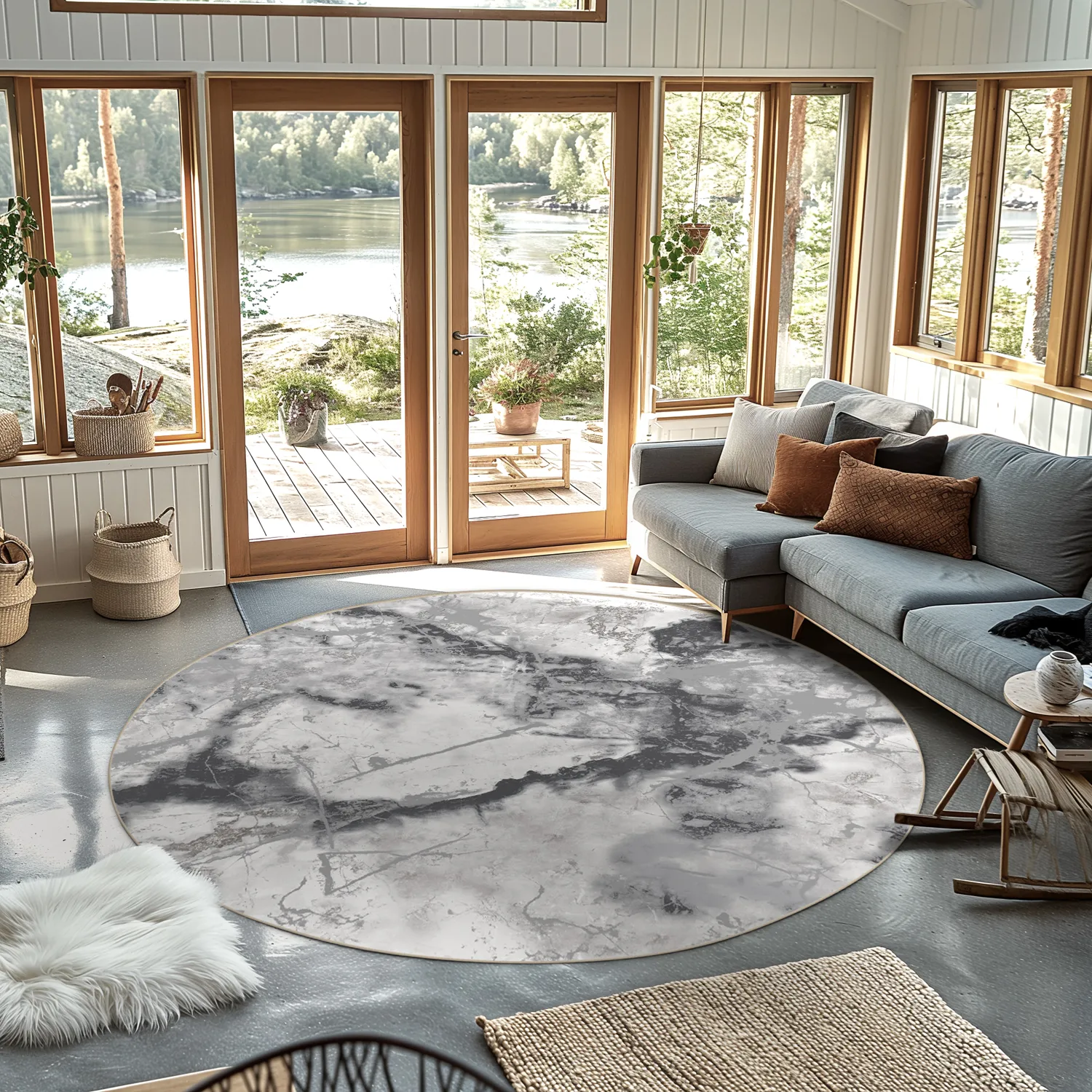 Kerek szőnyeg - Mermer (szürke/fehér)