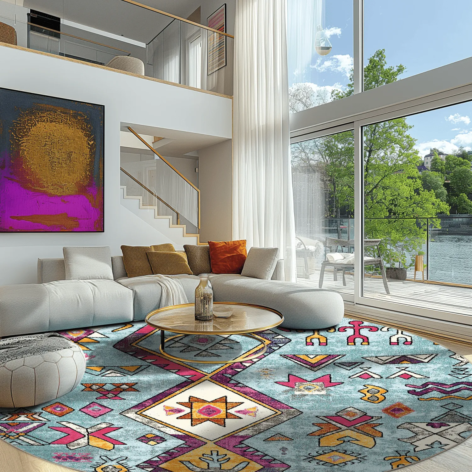 Kerek szőnyeg - Misare (kék/többszínű)