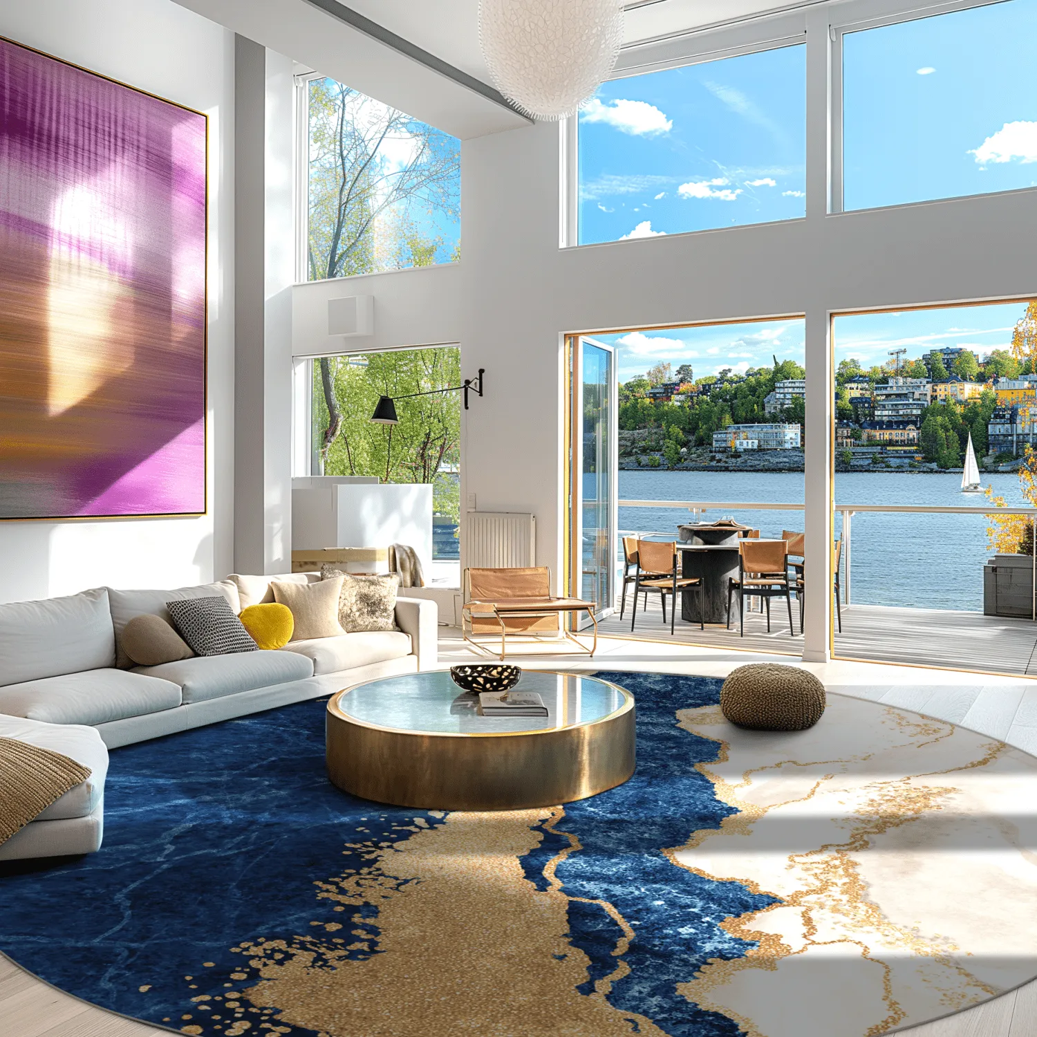 Kerek szőnyeg - Padova (kék/fehér/arany)