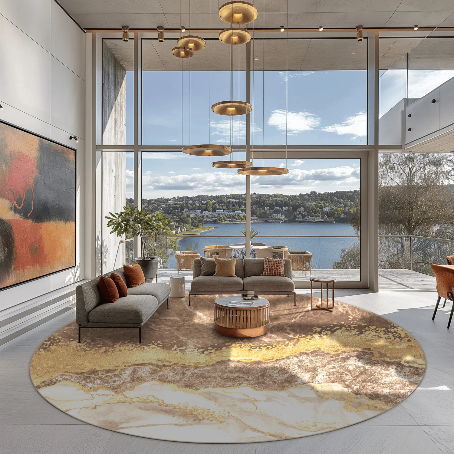 Kerek szőnyeg - Padova (barna/fehér/arany)