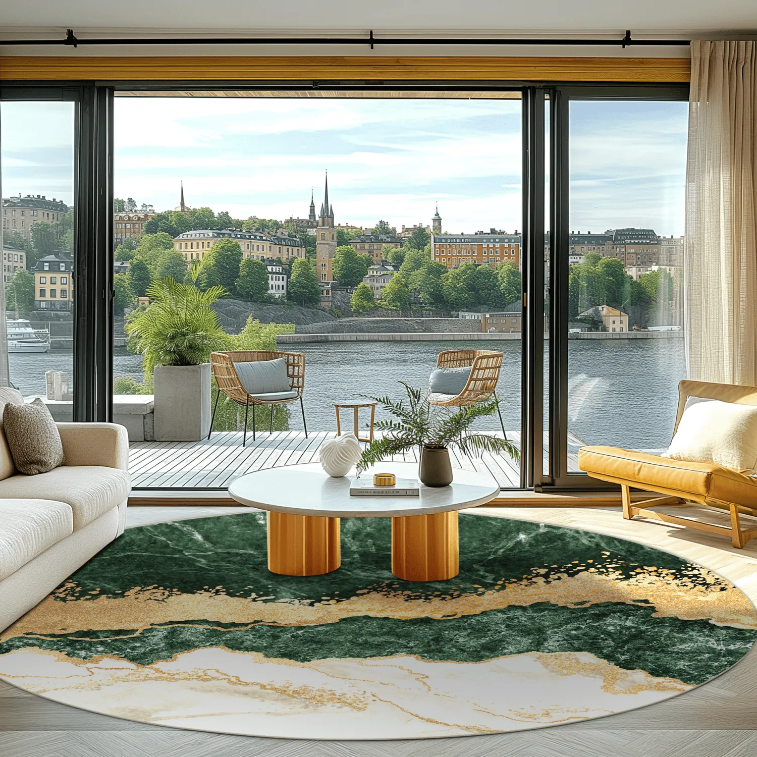 Kerek szőnyeg - Padova (zöld/fehér/arany)