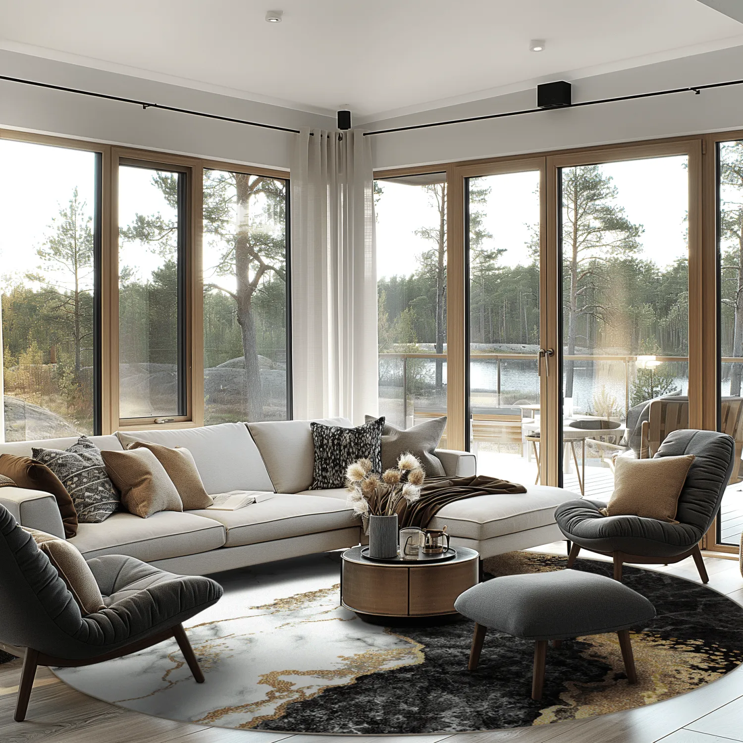 Kerek szőnyeg - Padova (fekete/fehér/arany)