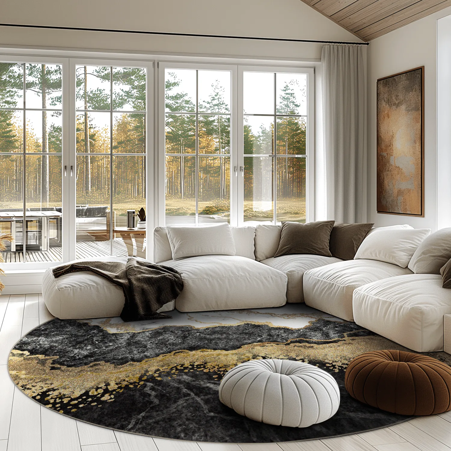 Kerek szőnyeg - Padova (fekete/fehér/arany)