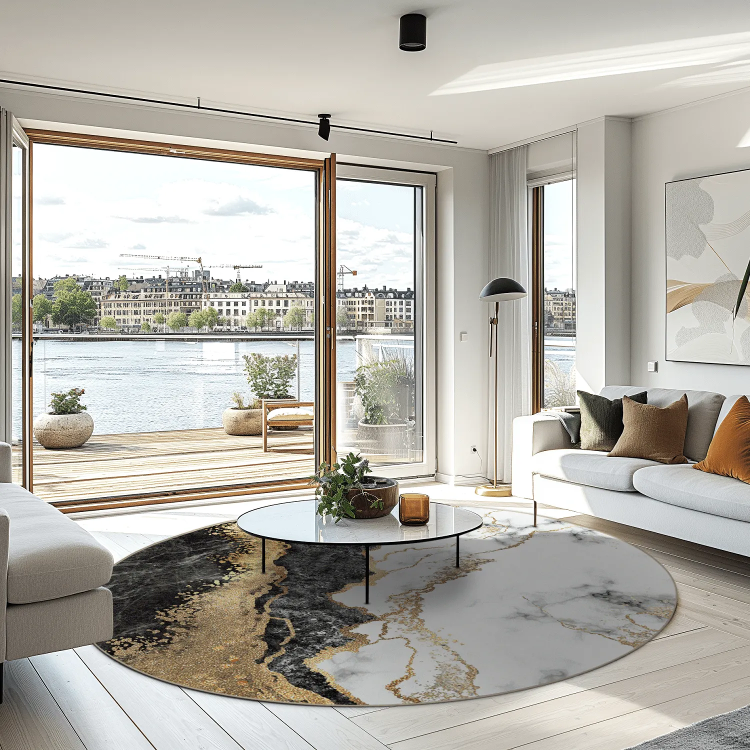 Kerek szőnyeg - Padova (fekete/fehér/arany)