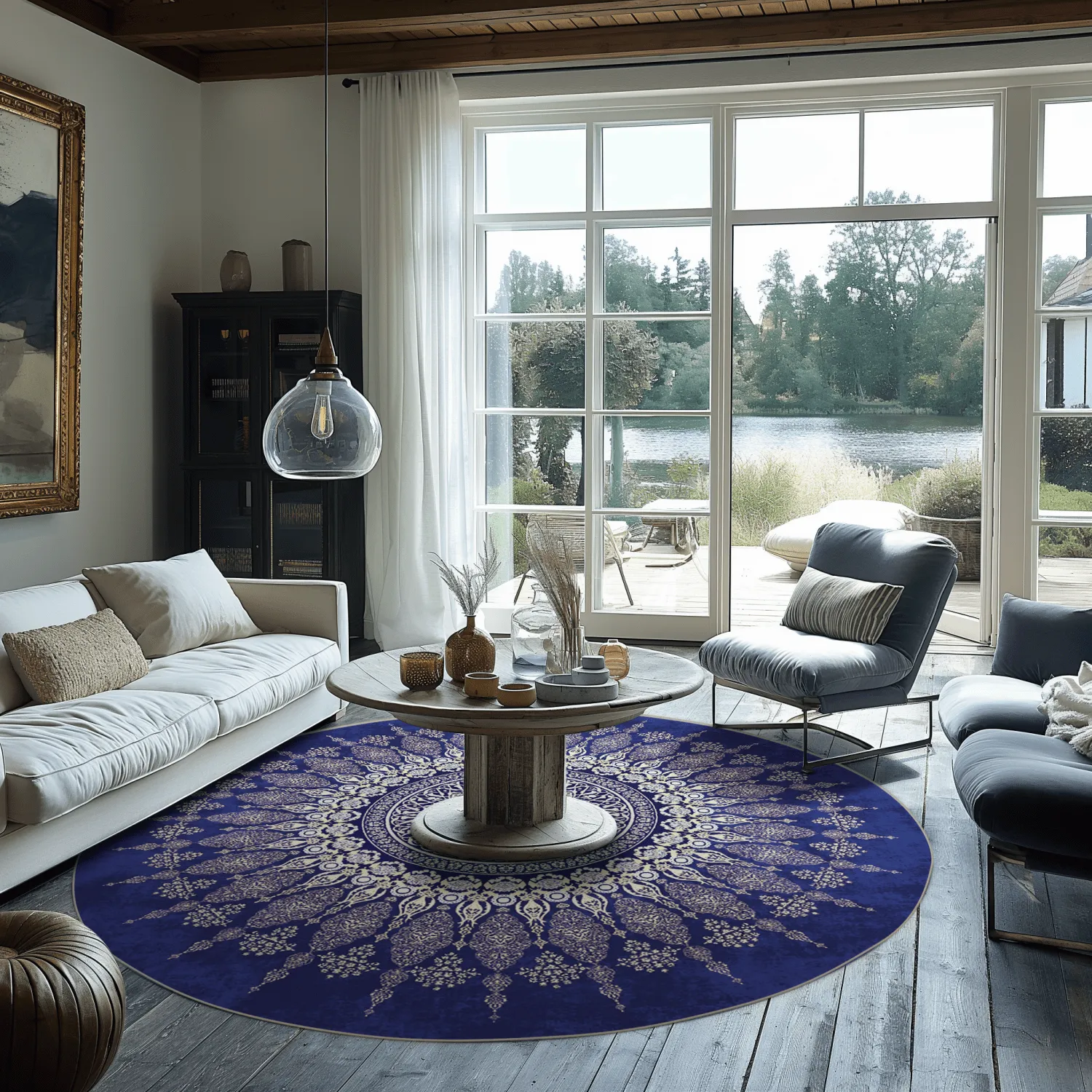 Kerek szőnyeg - homokrigo (kék/bezs)