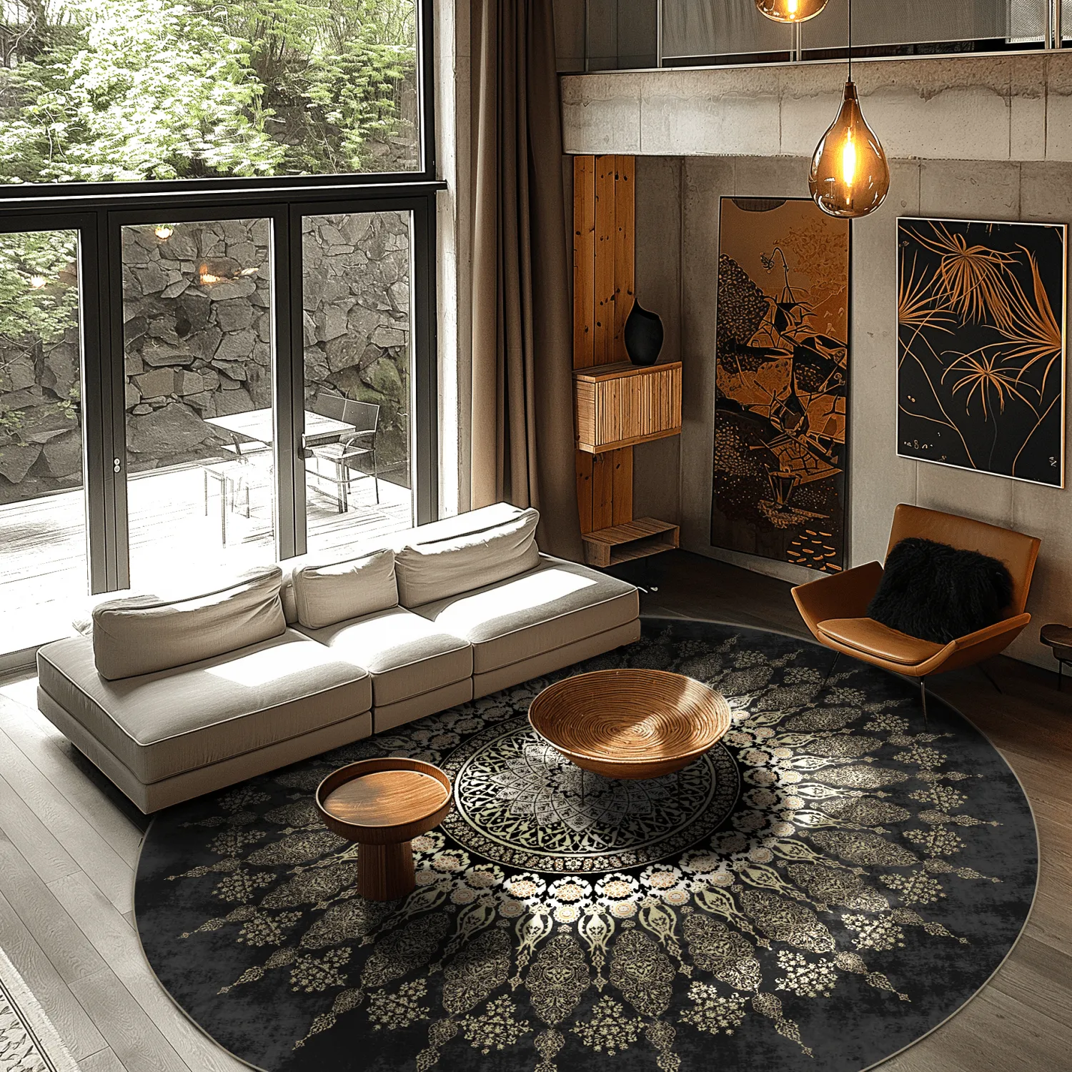 Kerek szőnyeg - homokrigo (fekete/arany)