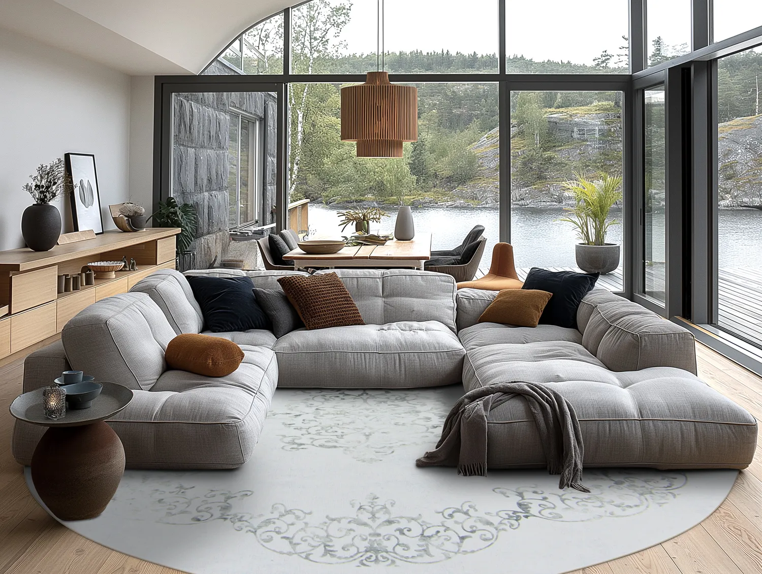 Kerek szőnyeg - Santi (fehér/szürke)