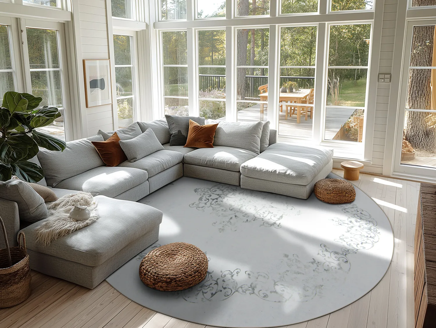 Kerek szőnyeg - Santi (fehér/szürke)