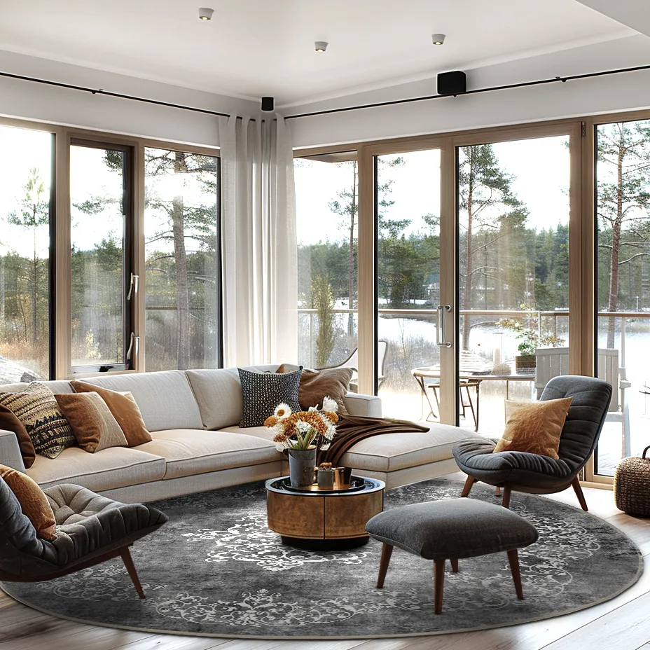 Kerek szőnyeg - Santi (sötétszürke/fehér)