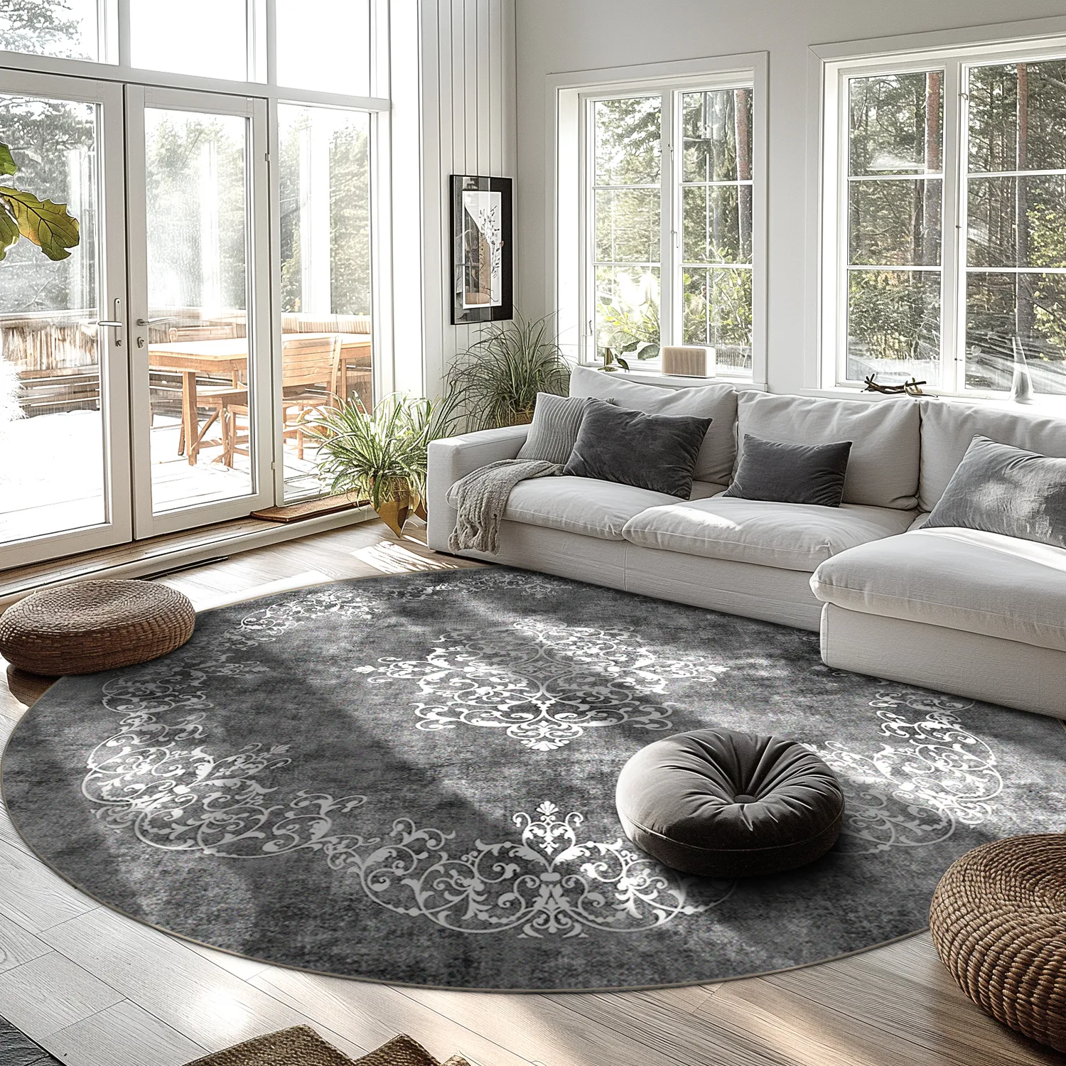 Kerek szőnyeg - Santi (sötétszürke/fehér)