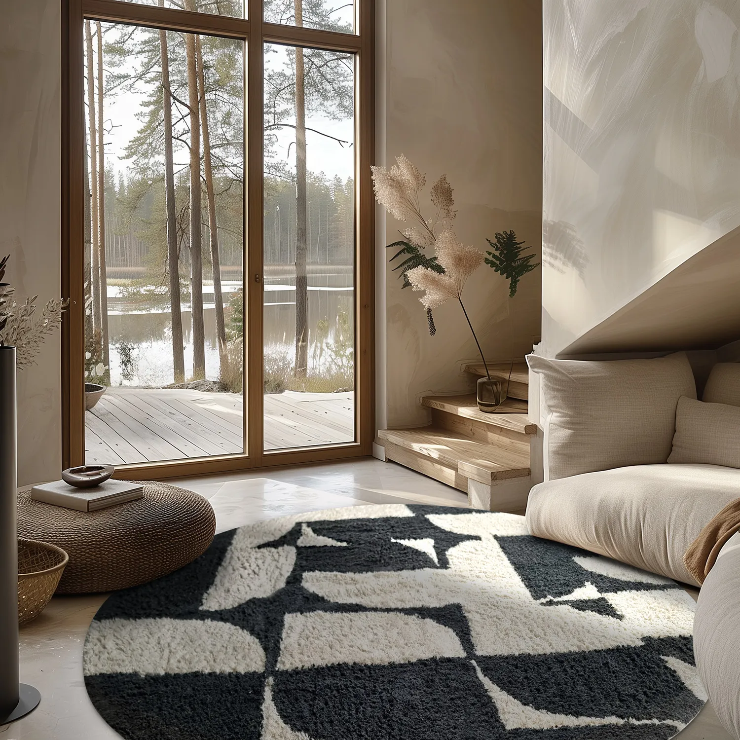 Kerek szőnyeg - Siberia Natural Cotton Shaggy (offwhite/fekete)