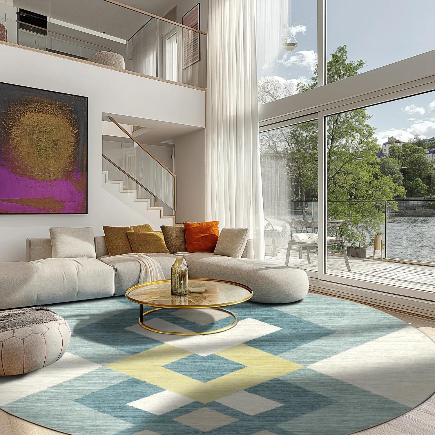 Kerek szőnyeg - Temara (kék/többszínű)