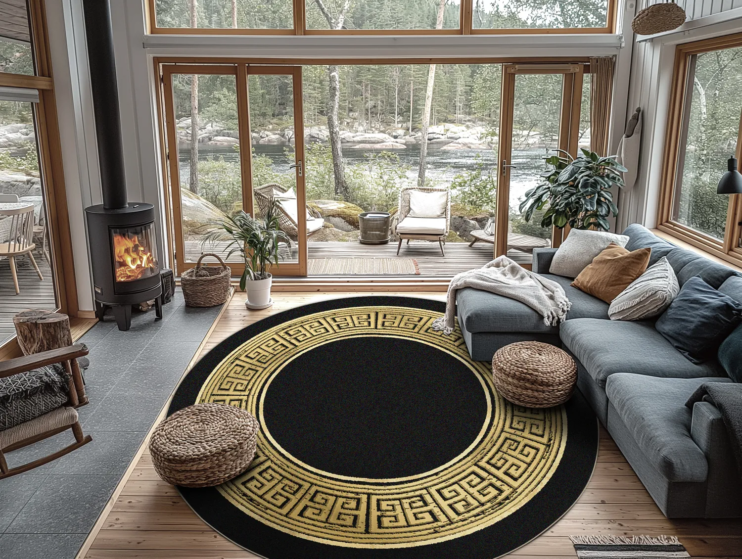 Kerek szőnyeg - Tilos (fekete/arany)