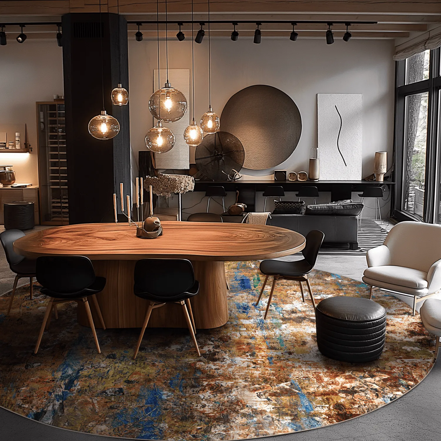 Kerek szőnyeg - Trepito (barna/kék/többszínű)