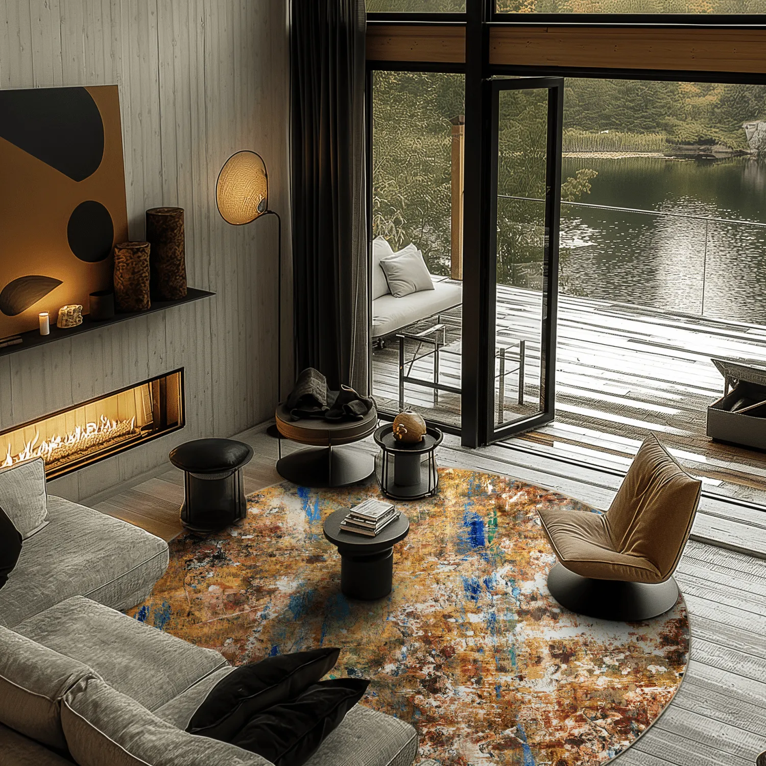 Kerek szőnyeg - Trepito (barna/kék/többszínű)