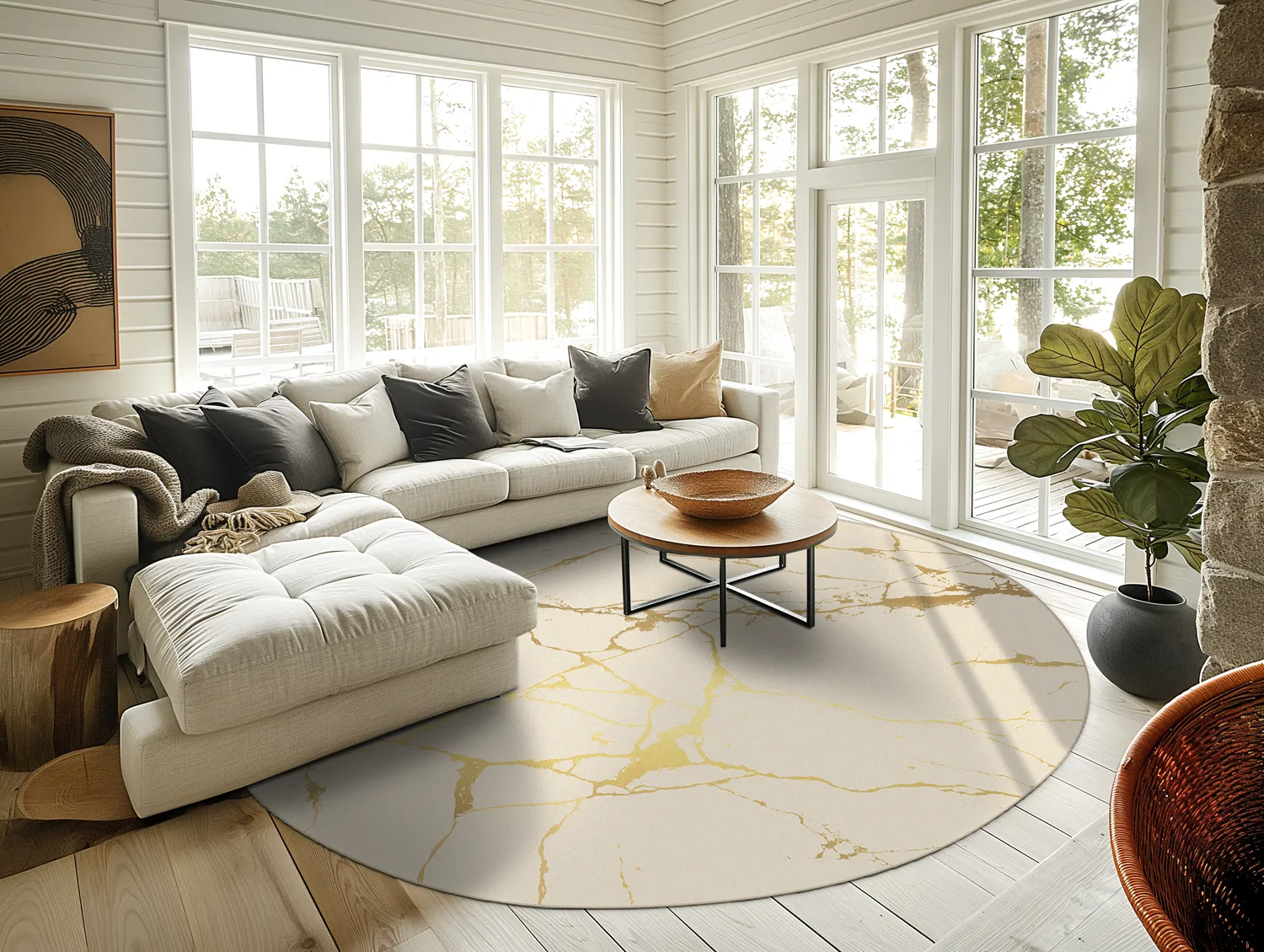 Kerek szőnyeg - Vieste (bezs/arany)