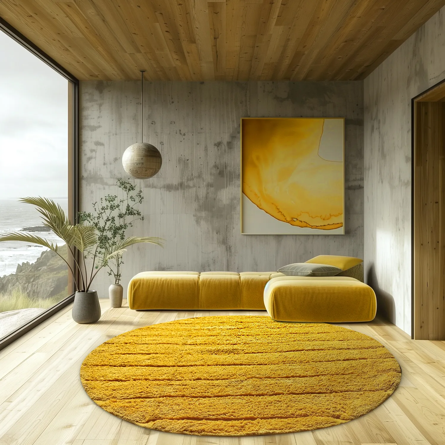 Kerek szőnyeg - Willow Natural Cotton Shaggy (sárga)