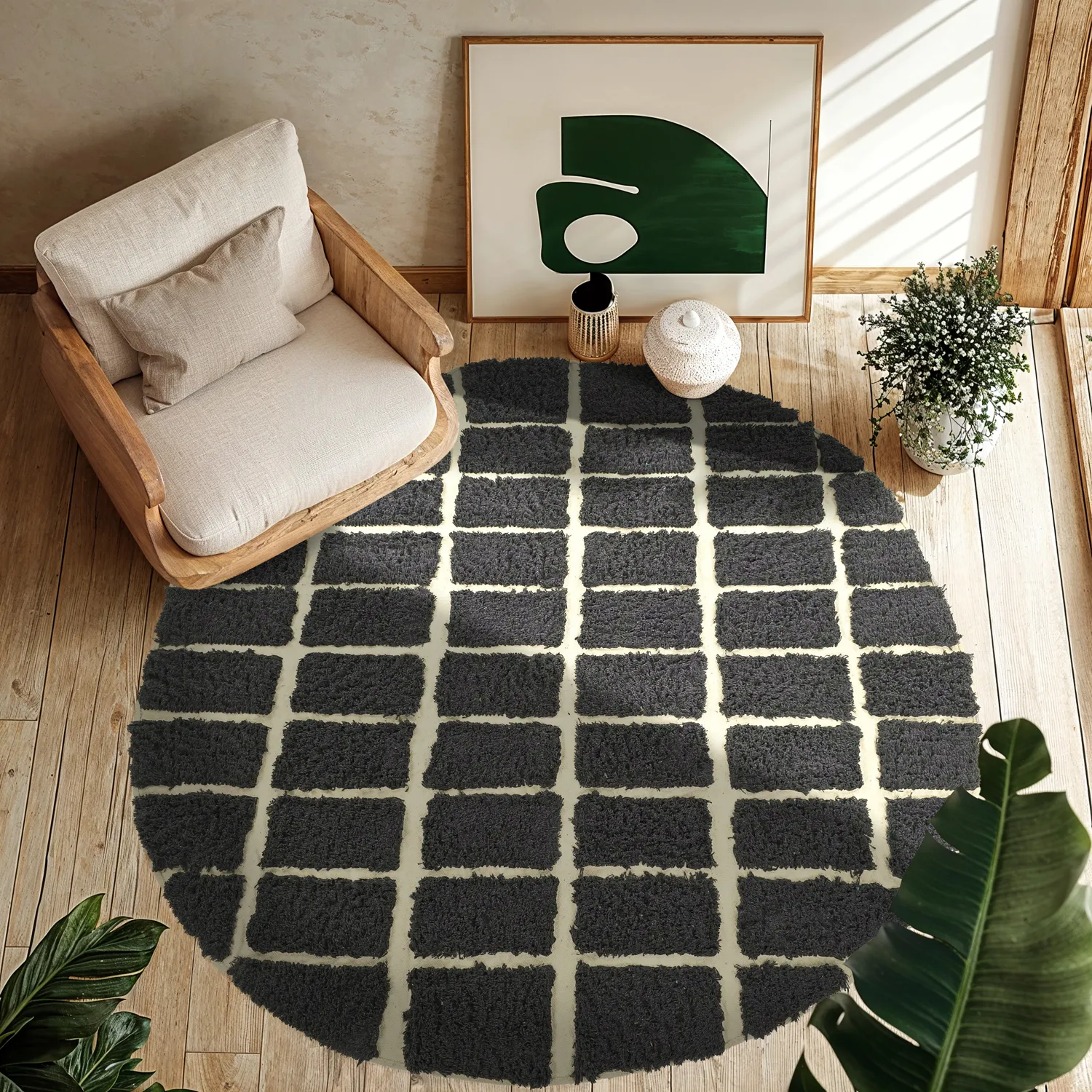 Kerek szőnyeg - Zola Natural Cotton Shaggy (sötétszürke)