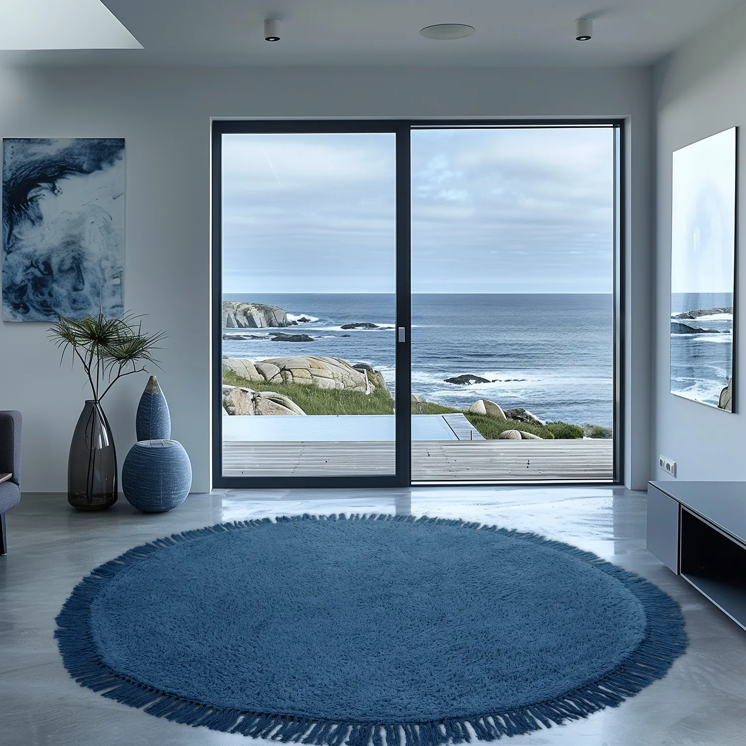 Kerek szőnyeg - Alba Natural Cotton Shaggy (kék)