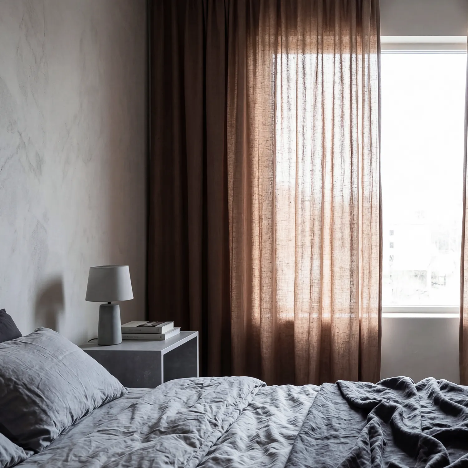 Függöny 2 db-os csomag - Len függöny Noemi (sötétbarna)