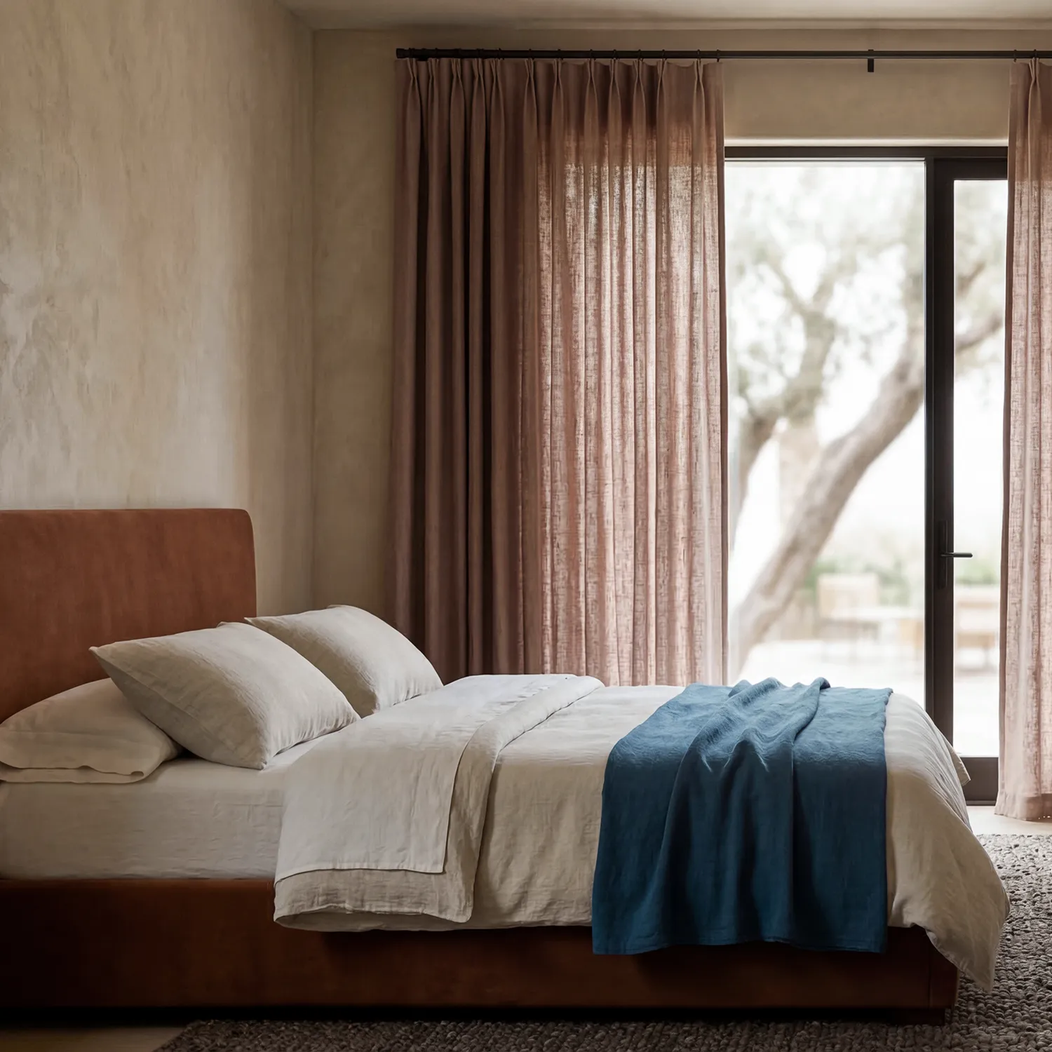 Függöny 2 db-os csomag - Len függöny Noemi (sötétbarna)