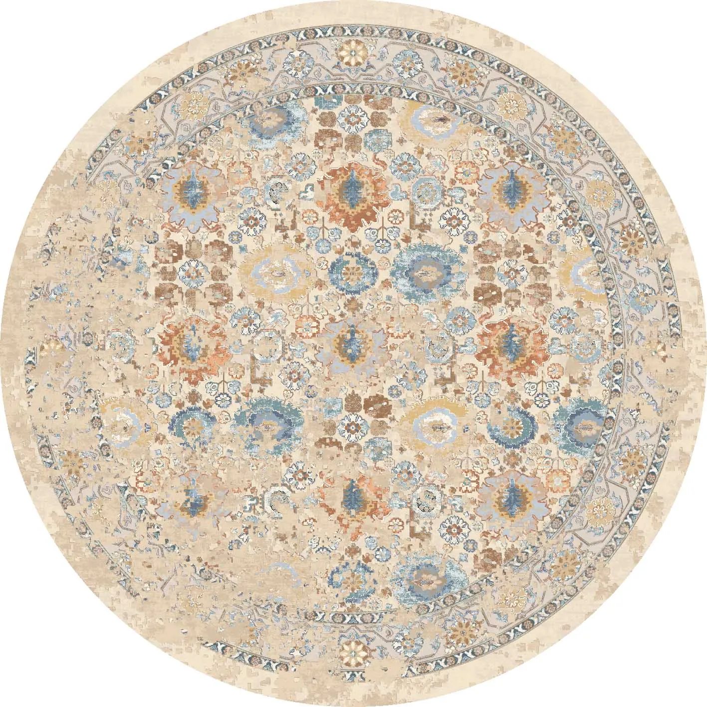 Kerek szőnyeg - Oakley (bezs/kék)