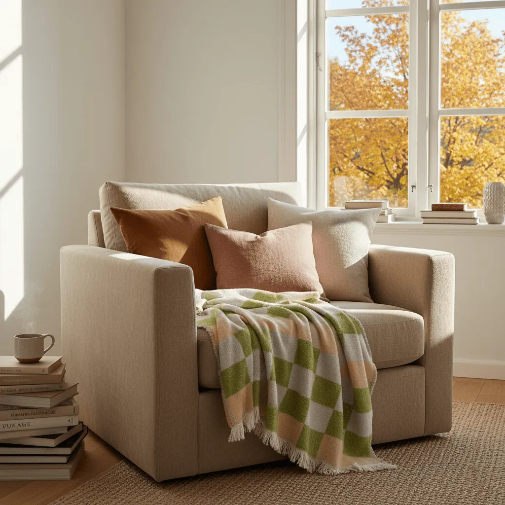 Takarók - Gyapjúkeverék pléd - Audrey Check (bézs/zöld/lila)