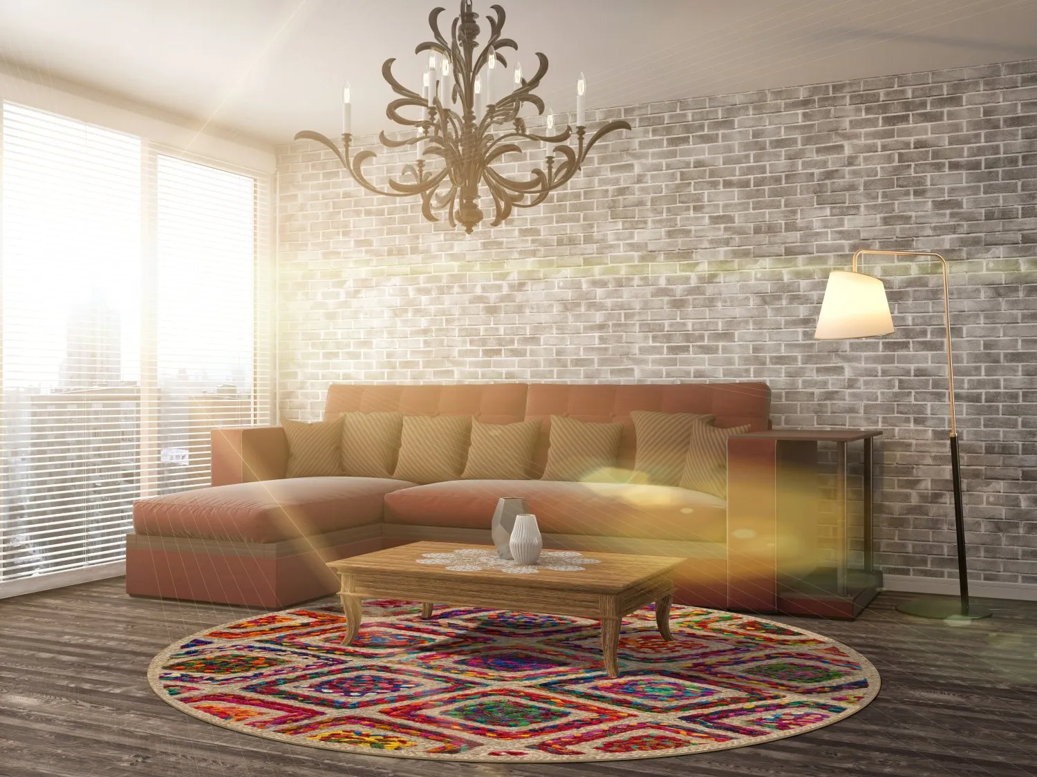 Kerek szőnyeg - Arózsaszín (többszínű)