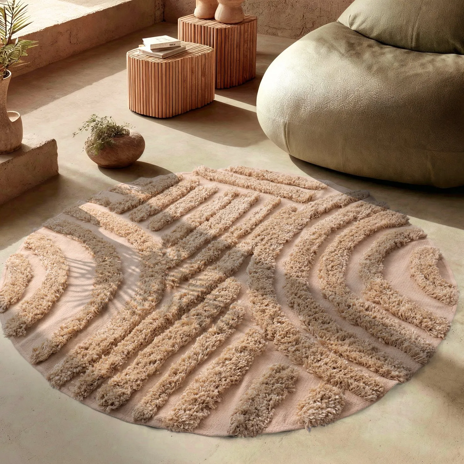 Kerek szőnyeg - Cazorla Natural Cotton Shaggy (bézs)