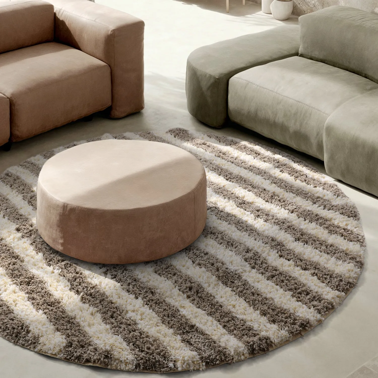 Kerek szőnyeg - Thira Stripe Cotton Shaggy (krém/taupe)