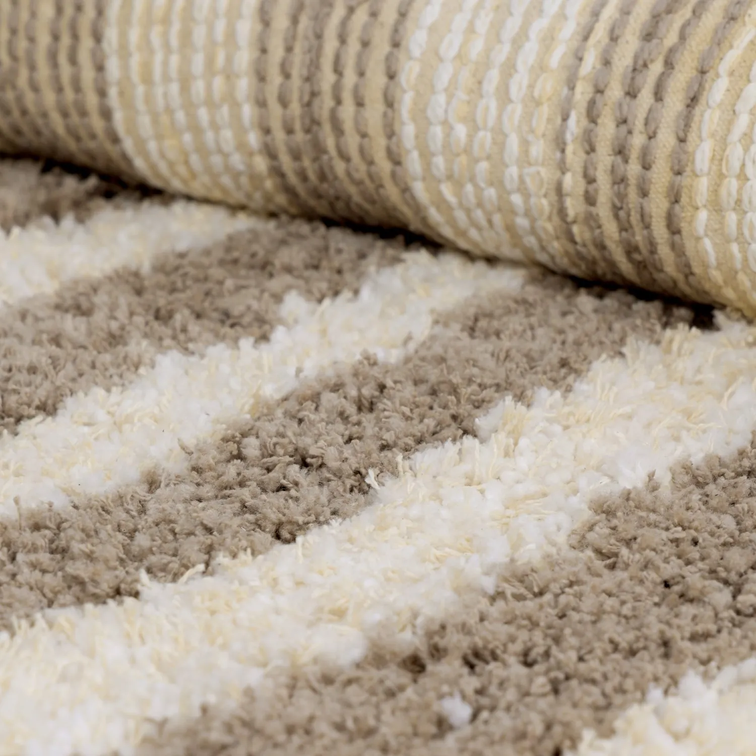 Kerek szőnyeg - Thira Stripe Cotton Shaggy (krém/taupe)