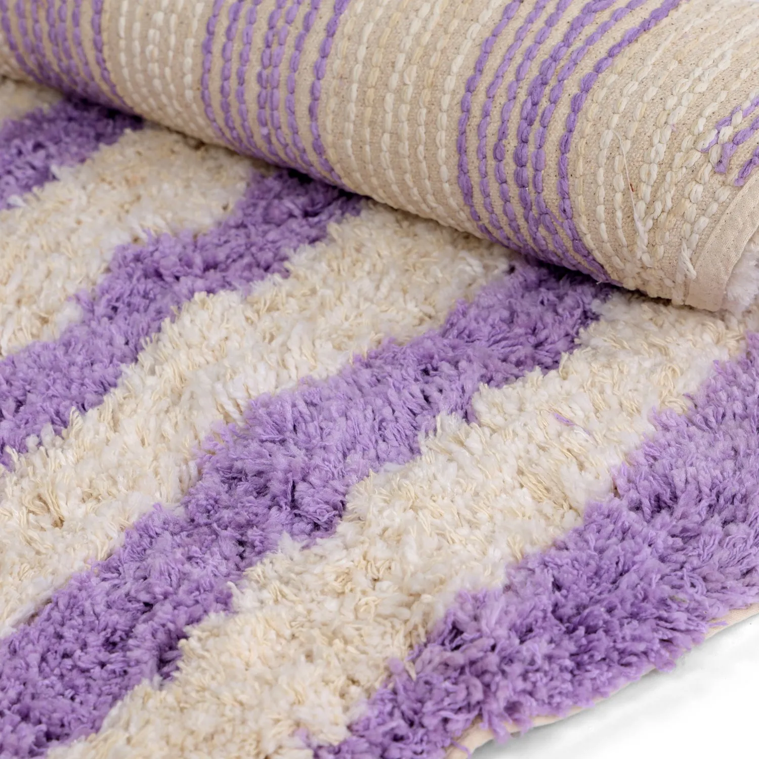 Kerek szőnyeg - Thira Stripe Cotton Shaggy (krém/világos lila)