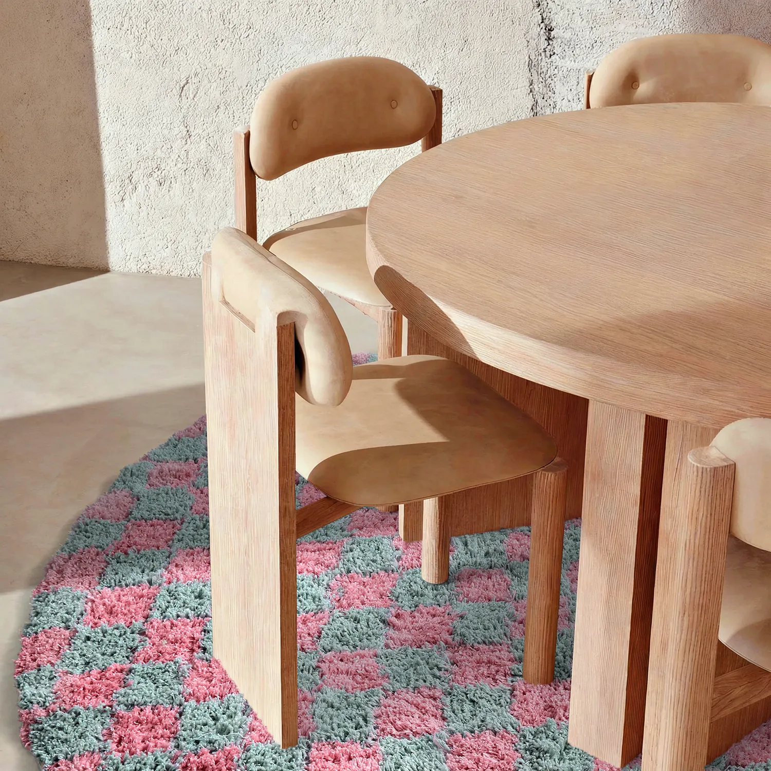 Kerek szőnyeg - Methoni Check Cotton Shaggy (világoskék/világos rózsaszín)