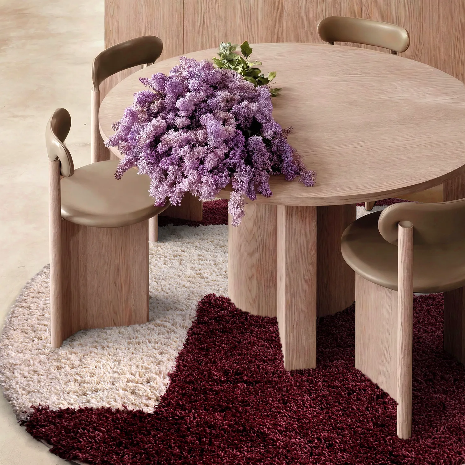 Kerek szőnyeg - Begur Natural Cotton Shaggy (törtfehér/bordó)