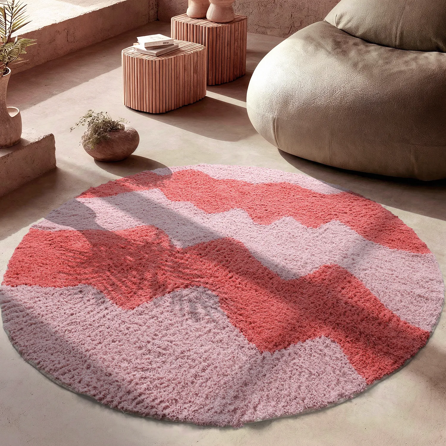 Kerek szőnyeg - Amira Natural Cotton Shaggy (rózsaszín/narancssárga)