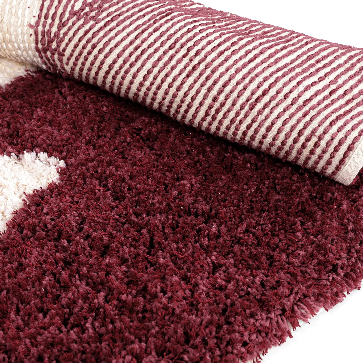 Kerek szőnyeg - Begur Natural Cotton Shaggy (törtfehér/bordó)