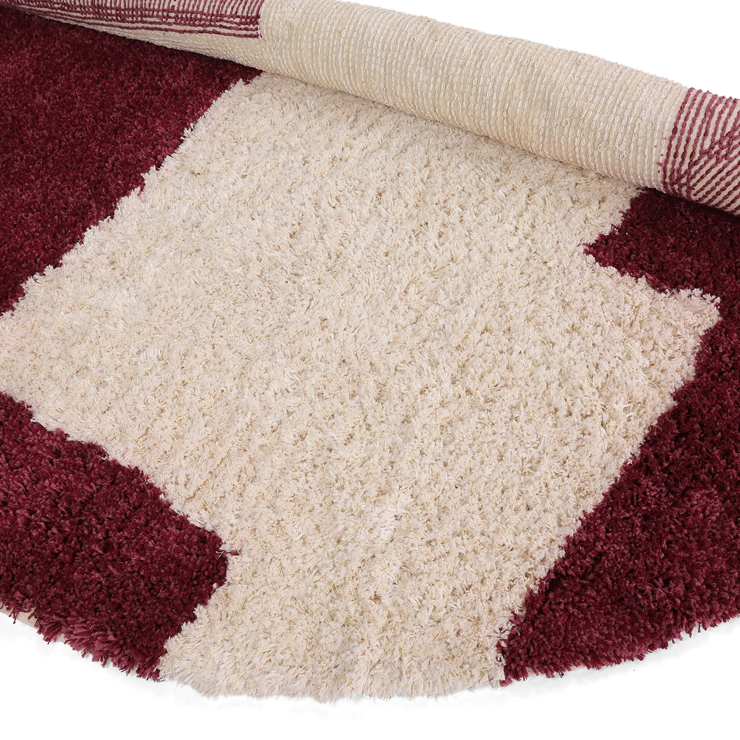 Kerek szőnyeg - Begur Natural Cotton Shaggy (törtfehér/bordó)