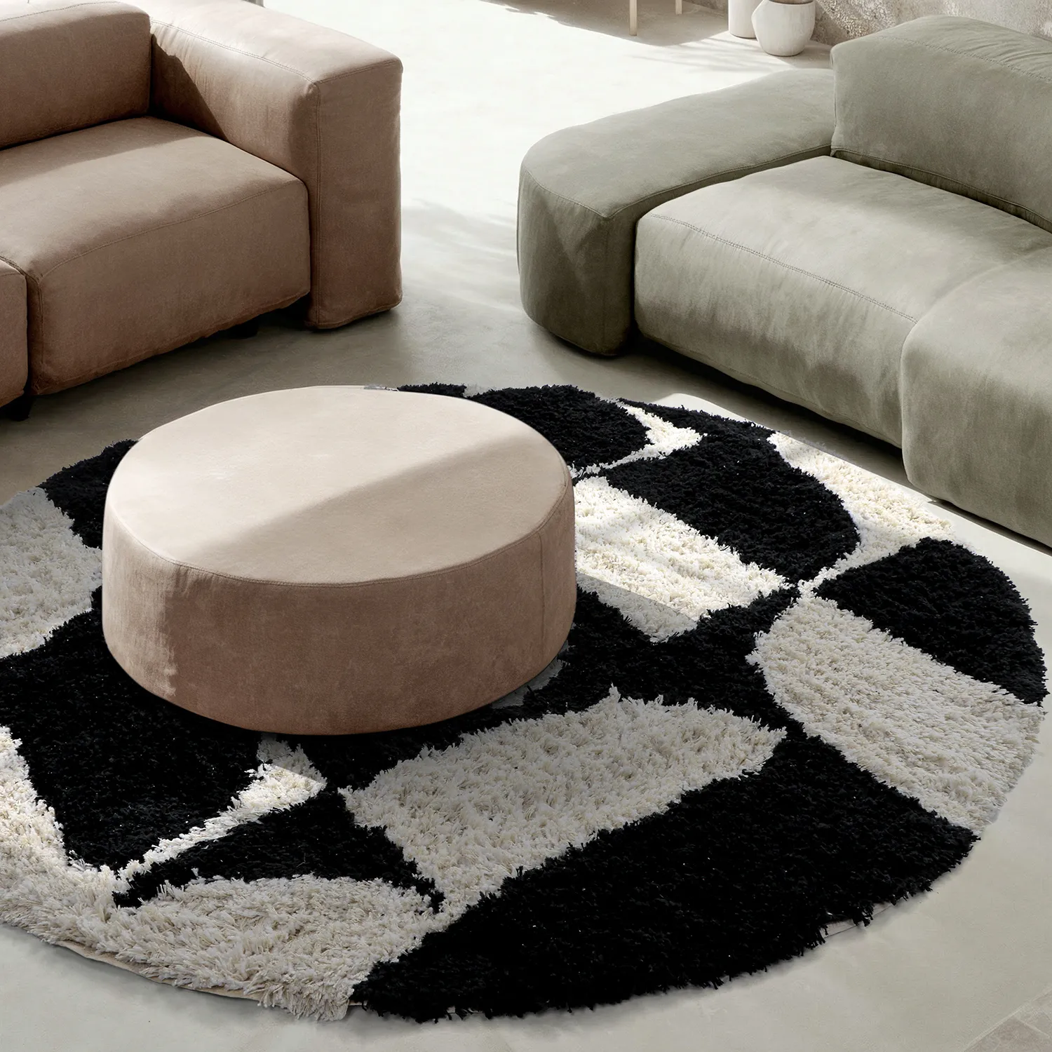 Kerek szőnyeg - Marvao Natural Cotton Shaggy (törtfehér/fekete)