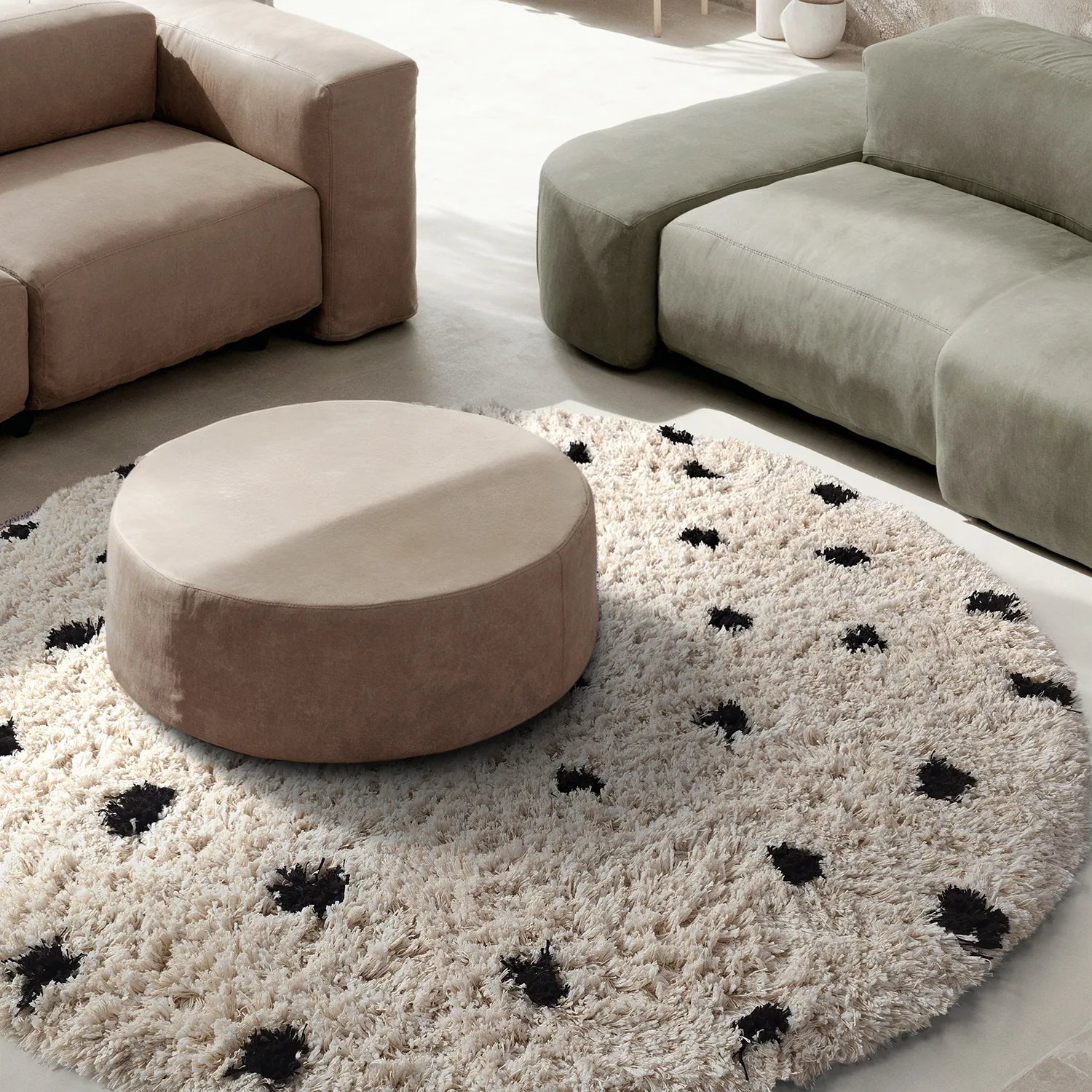 Kerek szőnyeg - Soria Natural Cotton Shaggy (törtfehér/fekete)