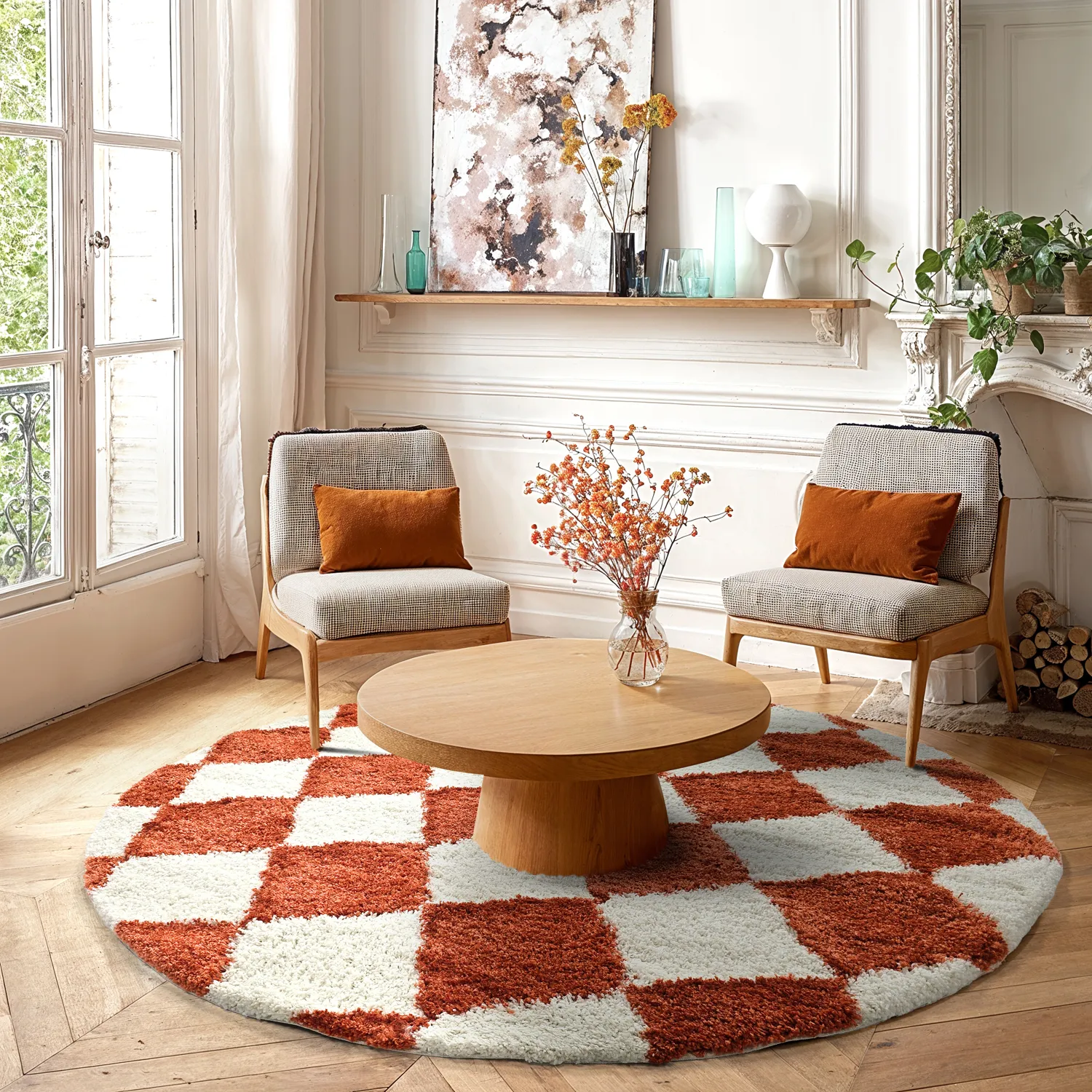 Kerek szőnyegek - Albi (fehér/narancs)