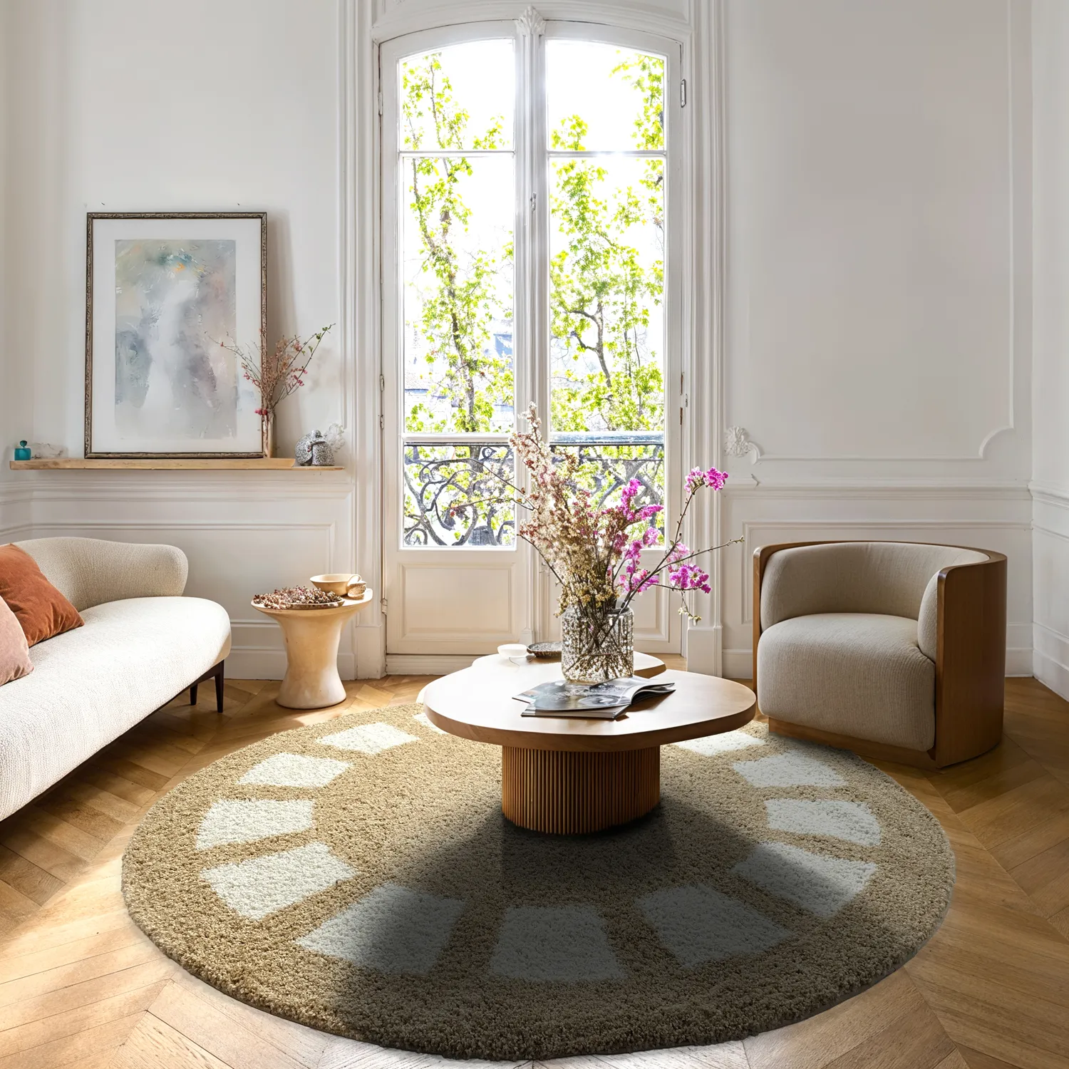 Kerek szőnyegek - Asilah (bézs/fehér)