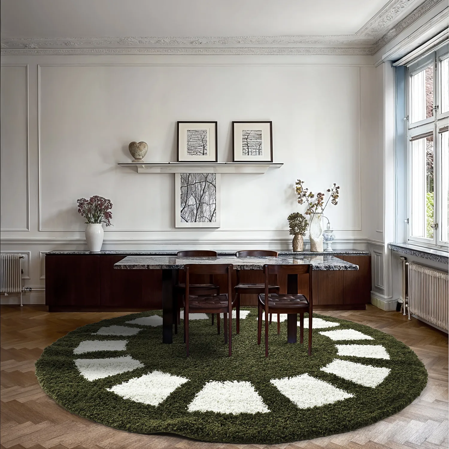 Kerek szőnyegek - Asilah (zöld/fehér)