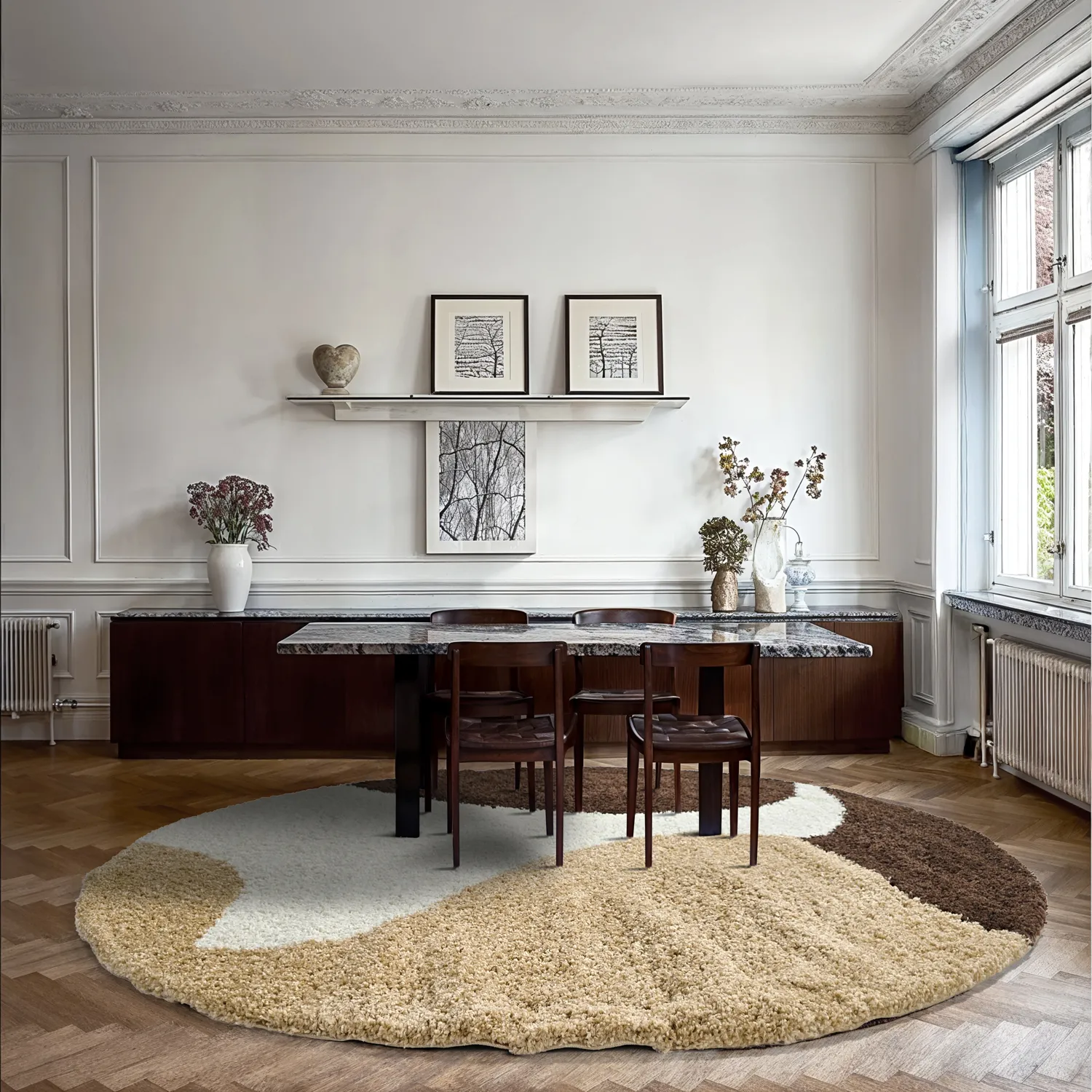 Kerek szőnyegek - Chiniot (barna/bézs/fehér)