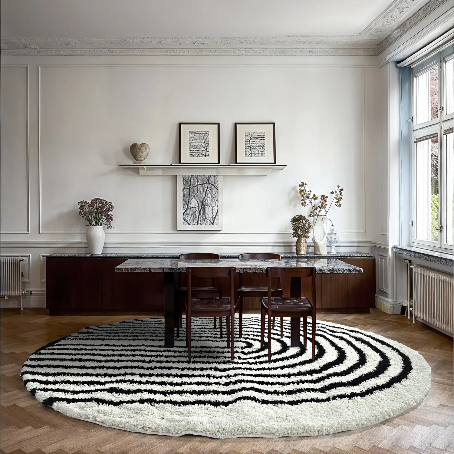 Kerek szőnyegek - Cluny (fehér/fekete)