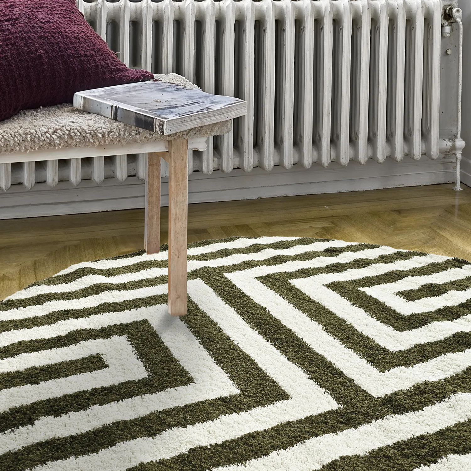 Kerek szőnyegek - Imilchil (fehér/zöld)