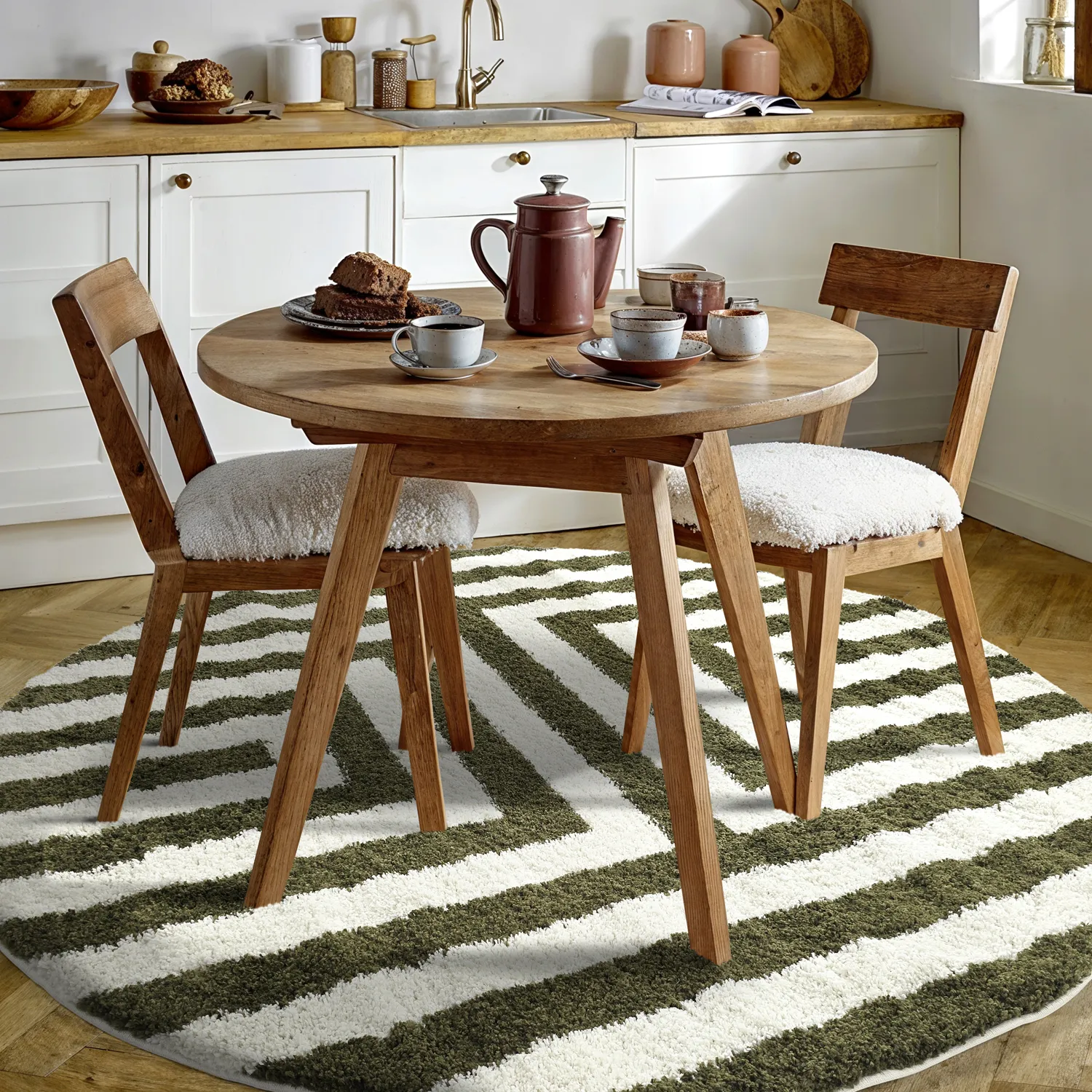 Kerek szőnyegek - Imilchil (fehér/zöld)