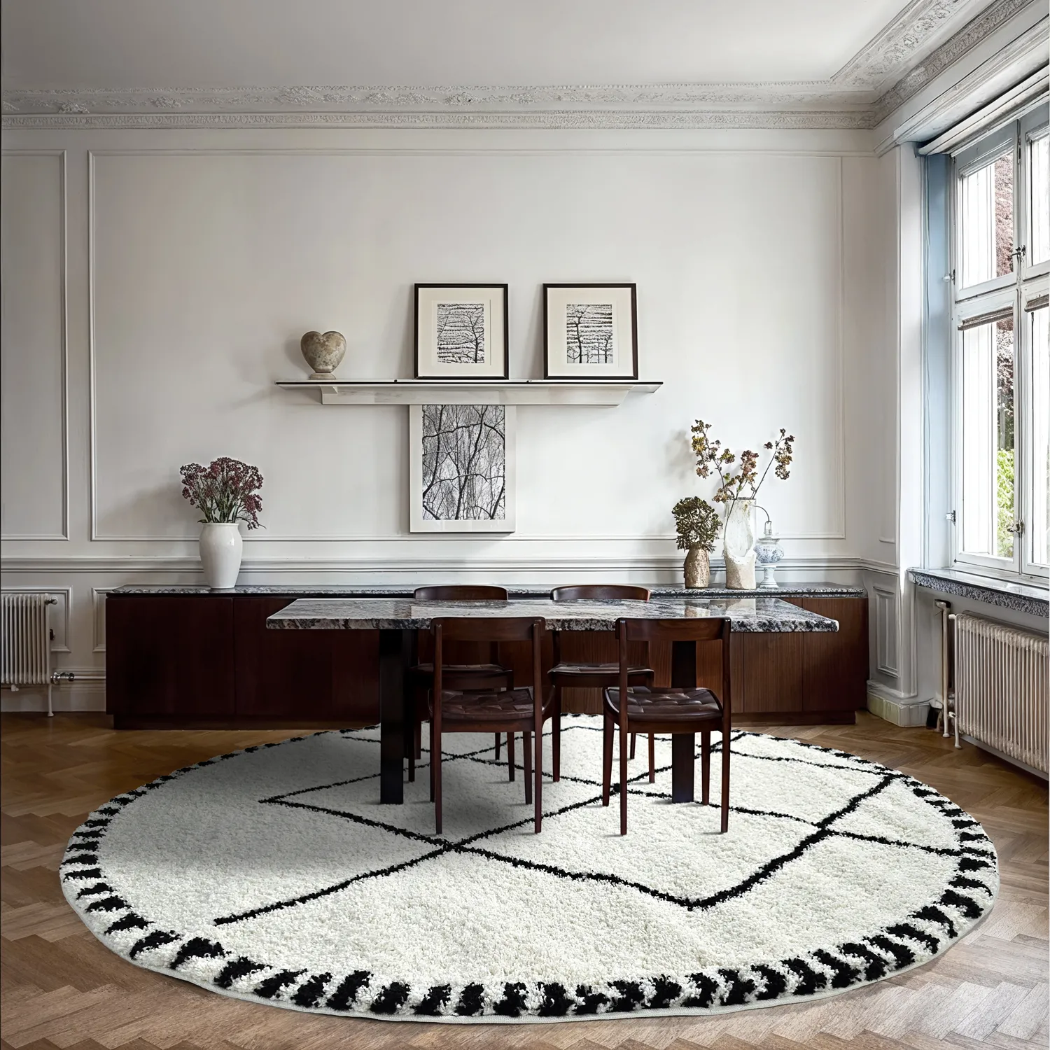 Kerek szőnyegek - Tiznit (fehér/fekete)