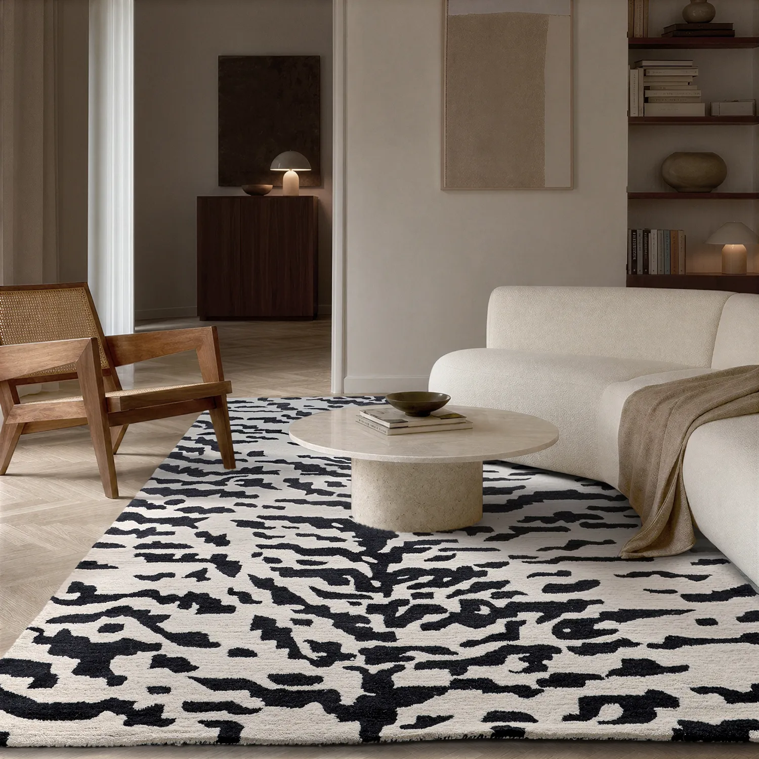 Shaggy szőnyeg - Zebra Tufted Wool Premium (fehér/fekete)